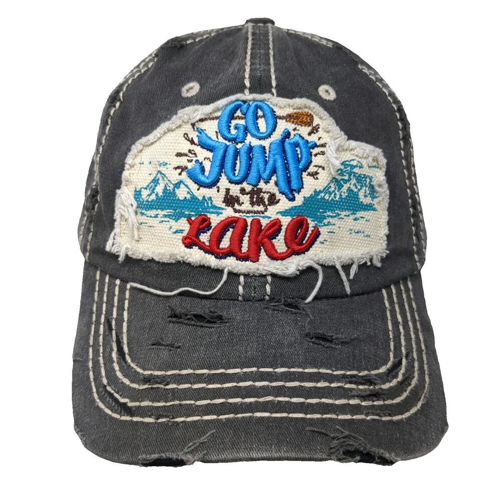 4350 District Baseball Cap Gray OSFM Go Jump In The Lake Distressed Patch Hat